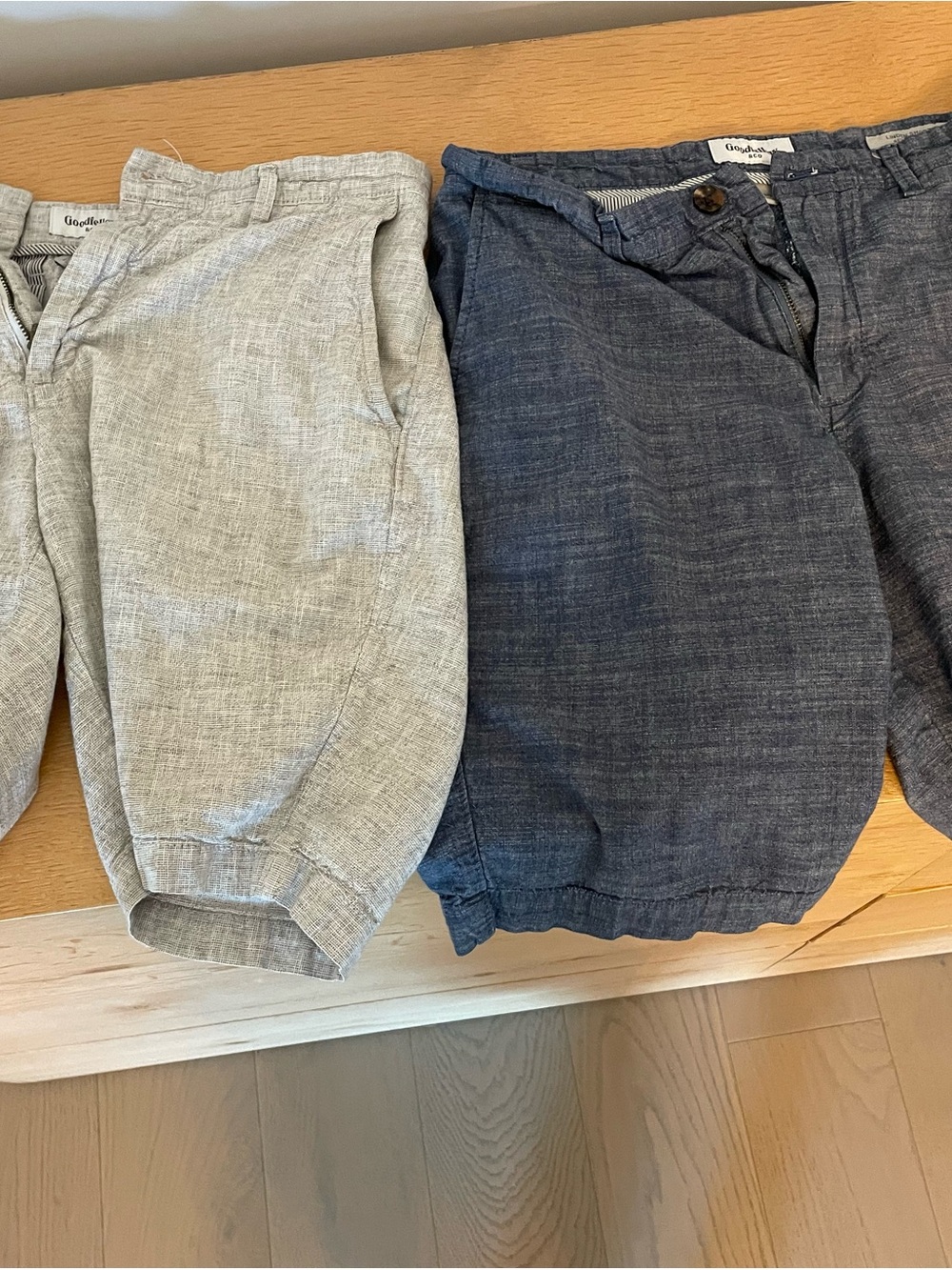 2 Pairs Goodfellow Linen Shorts in Navy Blue and Light Gray